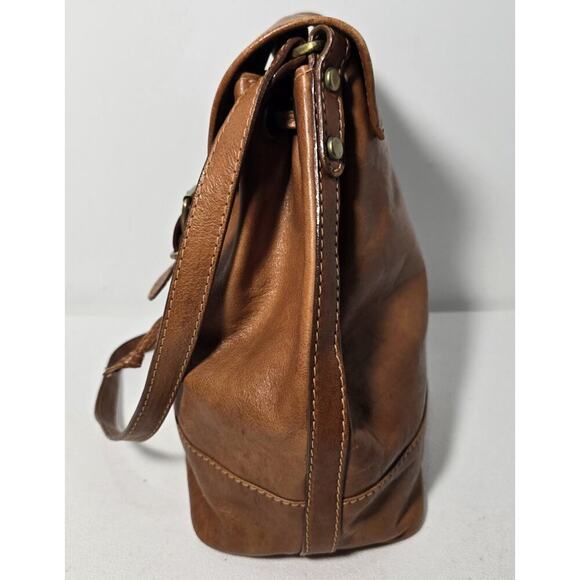 Vintage Pelletteria SPIGOLA Italy Crossbody Drawstring Cognac Leather Bag Purse - Picture 5 of 13